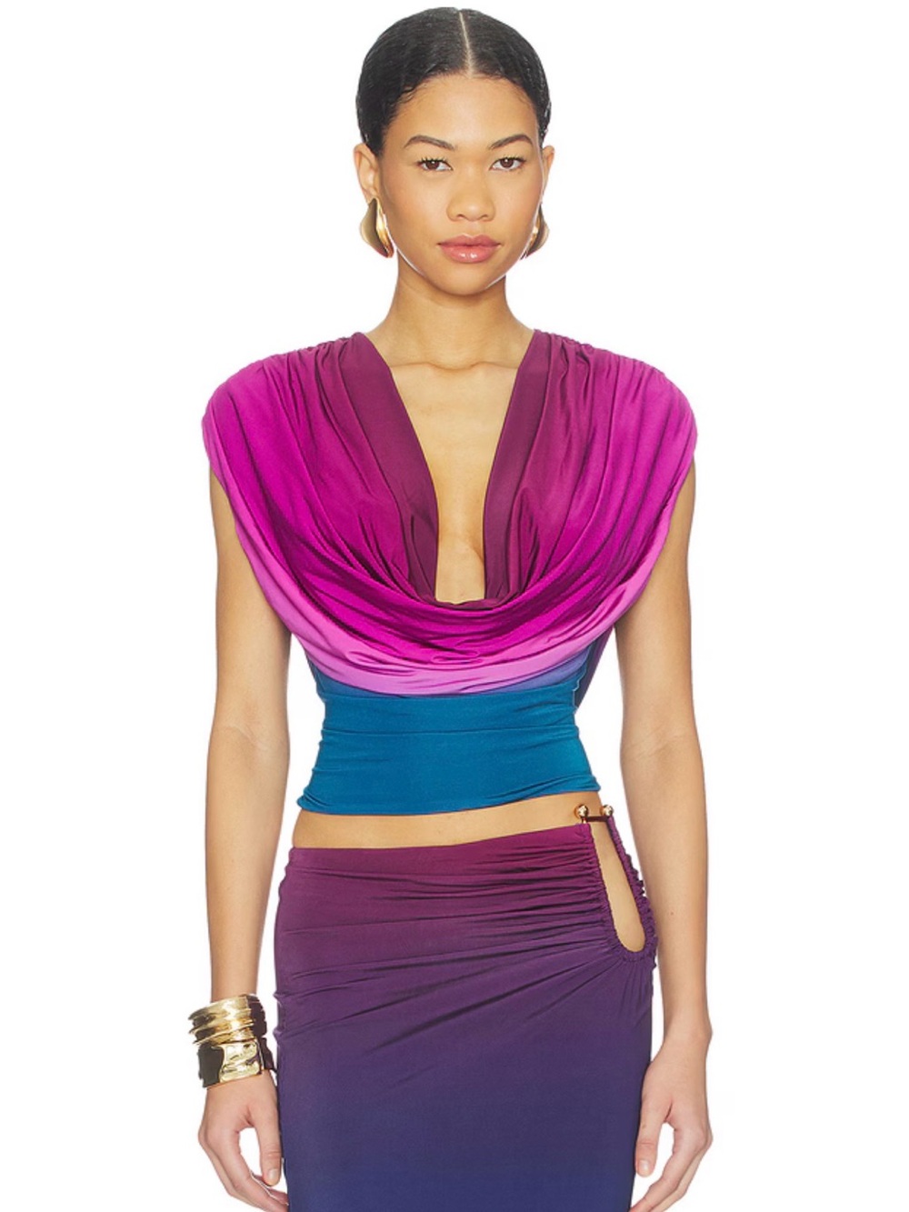 Dexter Ombre Cowl Neck Top in Magenta/Teal